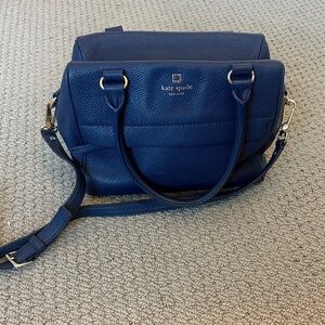 kate spade pebbled leather satchel in deep navy with gold-tone hardware